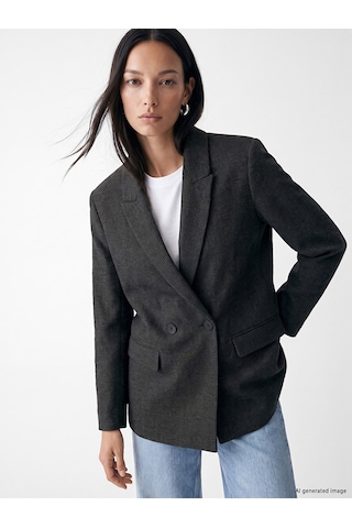 Lcw Studıo Gri Kruvaze Yaka Ekose Kadın Blazer Ceket