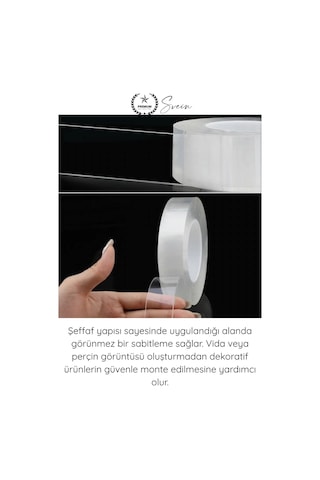 Çifttaraflıbant Şeffaf Çift Taraflı Akrilik Montaj Bandı 18mm X 2 Metre Güçlü Yapışkan İz Bırakmaya Diğer