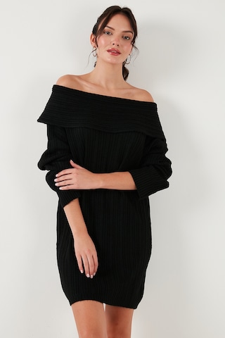 Lela Oversize Fit Kayık Yaka Uzun Kollu Mini Triko Bayan Elbise 4615218 Siyah