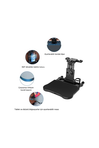 Shopytech Evrensel Araç Koltuğu Masası 360 Döner Tepsi Tablet Laptop Standı Ve Bardaklık 1 Adet