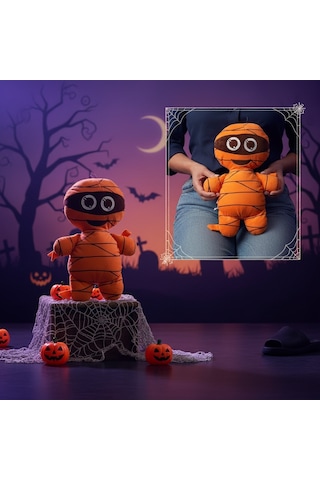 Cadılar Bayramı Özel Balkabağı Mumya Peluş Oyuncak Turuncu Siyah
