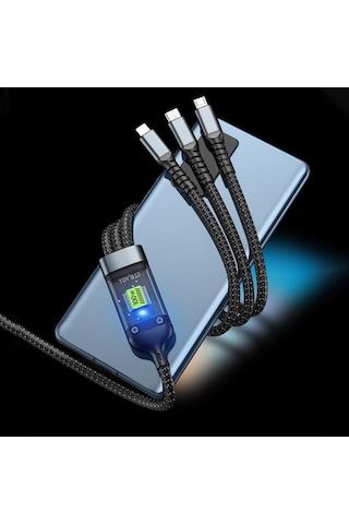 100w 3 Ü 1 Arada Hızlı Şarj Kablosu Type-c + Lightning + Micro Usb Örgü Kablo & 100 W 1.2m For 3 İn 1