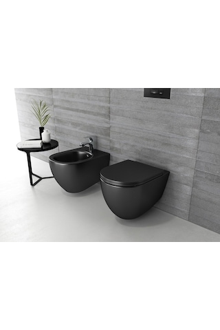 İtalyan Isvea Mat Siyah Asma Klozet + Yavaş Kapanır Kapak