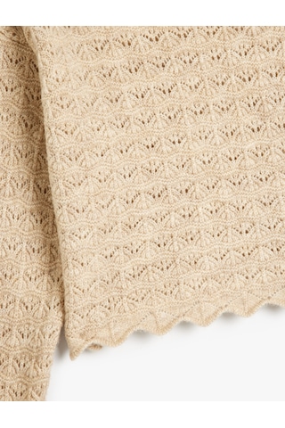 Koton Basic Triko Kazak Ajurlu Yuvarlak Yaka Uzun Kollu Bej 5wkg90040at Ekru