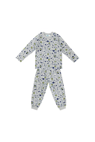 Denokids Süper Dino Erkek Bebek Gri Pijama Takımı Çok Renkli