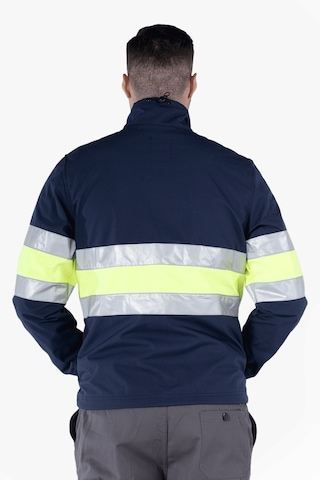 Çift Sıra Reflektörlü Neon Softshell Mont Lacivert - Sarı