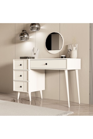 2250 Rose Aynalı Ahşap Ayaklı Mdf Çerçeveli Makyaj Masası Beyaz