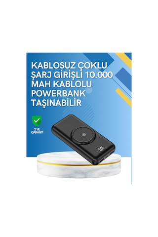İphone Ve Android Uyumlu 10000mah Powerbank Hem Kablolu Hem Kablosuz