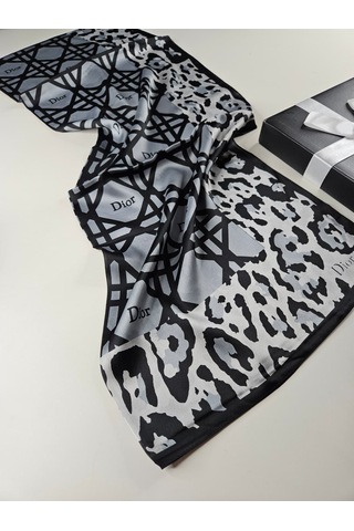 Miorel Scarfs Leopar Tema Cd Tema Vual İpek Şal Aksesuar Fular Silk Scarfs Shawl Hijab Gri