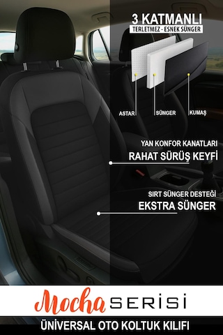 Mocha Taytüyü Oto Koltuk Kılıfı Hyundai İ20-i30-accent Blue-era-getz Uyumlu Siyah