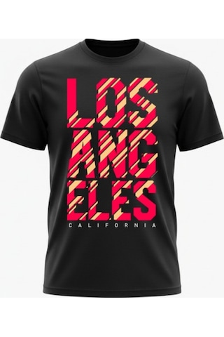 Urbantrendstore Unisex Los Angeles Yazılı Oversize Fit Rahat Geniş Salaş T-shirt Günlük Tişört Siyah
