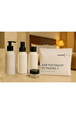Plastik Seyahat Boy 100ml Beyaz Şişe Ve Kavanoz 4 Lü Set Çantalı Seyahat Kiti
