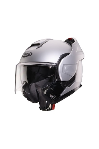 Motosiklet Kaskı Modüler Güneş Vizörlü Çene Açılır Mat Gümüş Motorcu Kask Beyaz