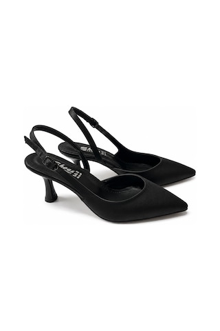 Asmi Shoes Kadın Siena Siyah Süet 7 Cm Topuklu Sivri Burun Arkası Açık Atkılı Ayakkabı