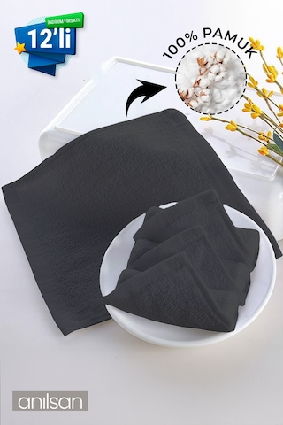 12'li Mini Havlu - 26x26 Cm, %100 Pamuk, Bebek Ve Çocuklar İçin, Yüz Havlusu Olarak Kullanıma Uygun Siyah