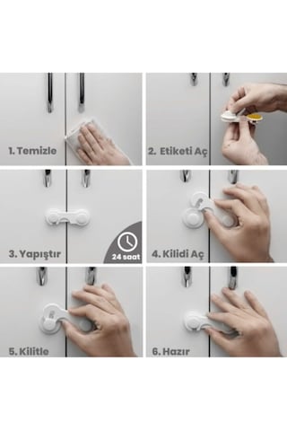 İdeal Baby Çocuk Çekmece Kilidi Ve Dolap Kilidi Bebek Güvenlik Koruma Kilidi Koruyucu Kilit 10 Adet