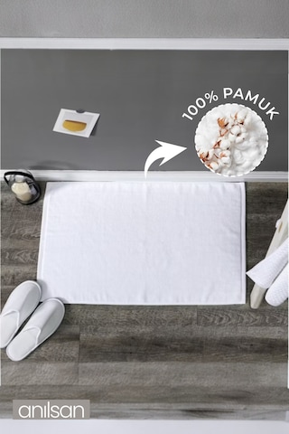 Düz Beyaz Ayak Havlusu - 50x70 Cm, 300 Gr, %100 Pamuk, Spa Ve Otel Banyo Paspası, Günlük Kullanıma Uygun Beyaz