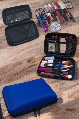 Makyaj Çantası Sert Kapaklı Kozmetik Seyahat Organizeri Mavi