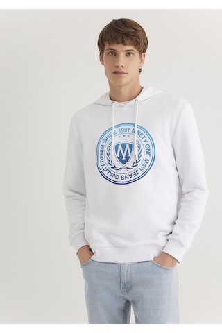 Mavi - Mavi Logo Baskılı Kapüşonlu Beyaz Sweatshirt 0611721-620 Beyaz