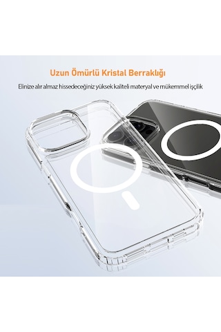 Apple İphone16 Pro Kılıf Magsafe Wireless Kablosuz Şarj Destekli Şeffaf Darbe Emici Kapak Şeffaf