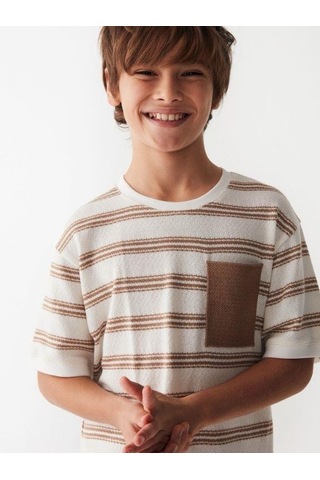 Nk Kids Çocuk Çizgili Triko Cepli T-shirt-14003-kahverengi Kahverengi