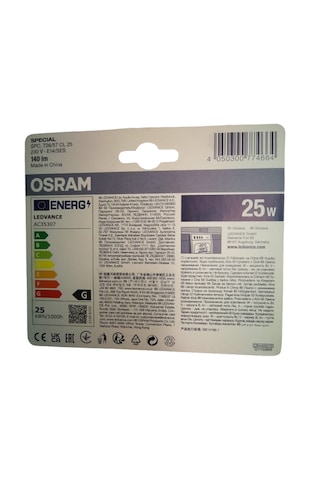 Osram 25w Sarı Işık E14 Duylu Ince Duy Fırın Ampulü 2'li Paket
