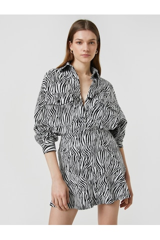 Koton Zebra Desenli Gömlek Cepli Uzun Kollu Siyah Desenli 3sak60014ek 3SAK60014EK9D9 Siyah
