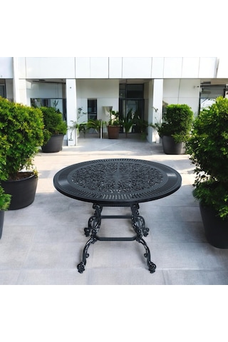 Q100 Alüminyum Döküm Yuvarlak Bahçe Ve Balkon Masası Siyah