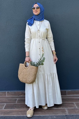 Rabia Şamlı Süreyya Çizgili Gömlek Elbise İndigo Normal Rabia Şamlı Süreyya Çizgili Gömlek Elbise İndigo Normal