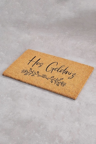 Hoş Geldiniz Yazılı Zarif Çiçek Tasarımlı Dış Kapı Paspası Kıl Paspas Koko Paspas Giriş Paspası Standart