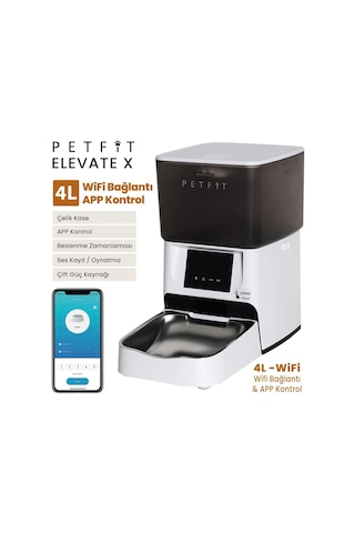 Petfit Elevate X 4l Wi-fi Akıllı Otomatik Kedi Köpek Mama Kabı Besleme Ünitesi Sesli Komut+çelik Kase+app Kontrol