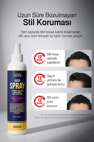 Pomad Etkisini Artıran Uzun Süre Etkili Saç Sabitleyici Sprey Dashu Classic Hard Wire Keep Spray