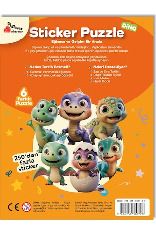 Playever Sticker Puzzle - Dino, Çıkartmalı Yapboz Etkinlik Kitabı