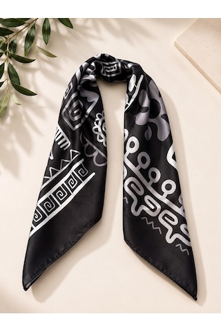 Kumru Studio Siyah Beyaz Desenli Şık Bandana Ve Fular