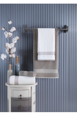 Banyo Havlu Takımı Oscar Mavi-krem 50x85cm 2ad. + 70x140 2ad. Taş-krem