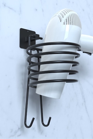 Karteya Yapışkanlı Siyah Fön Makinesi Askısı Ve Uzun Havlu Askılık Havluluk Pratik 2'li Set Siyah