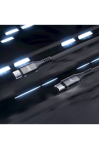 Juo JCBK61-B 60 W Usb Type-c To Type-c Örgülü Pd Hızlı Şarj Ve Data Kablosu 1 M
