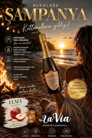 Alkolsüz Şampanya Elma Aromalı Simli İçecek Alkolsüz Salla Patlat Şampanya