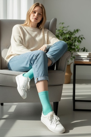 Socks Stores 6 Çift Unisex Renkli Pamuklu Soket Çorap - Renkli Tenis Boy Çorap Turkuaz