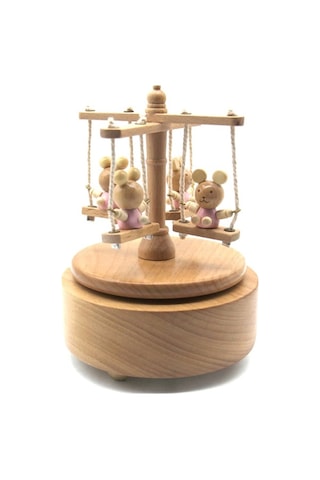 Novahub Ahşap Döner Salıncak Müzik Kutusu - Noel Şarkılı Mekanik Kurmalı Dekoratif Hediye Ahşap Rengi Ahşap Rengi