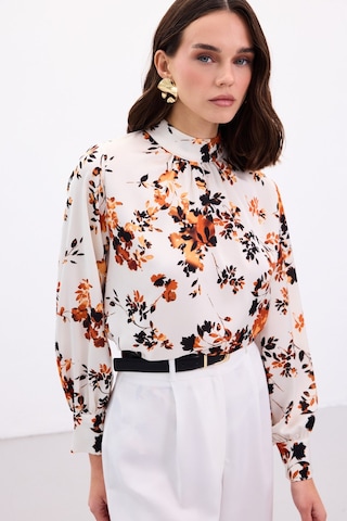 Sateen Dik Yaka Bluz - Oranj-136868 Oranj