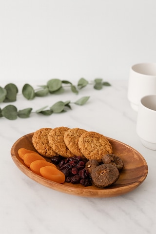 Oval Ahşap Sunum Tabağı Çerezlik Kahvaltı, Kurabiye Ve Atıştırmalık Servis Tabağı Kahverengi