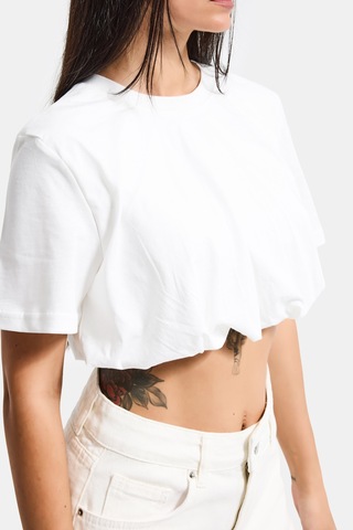 Itsbasic Kadın Kırık Beyaz S6-101 Crop Balon Fit T-shirt