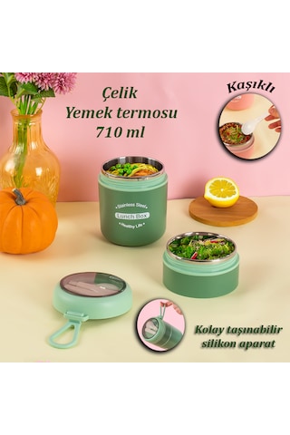 Porsima 66720 Çelik Yemek Termosu Lunch Box Yemek Kabı Yeşil 710m