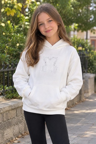 Pançiko Kız Çocuk Kapişonlu Sweat Ekru