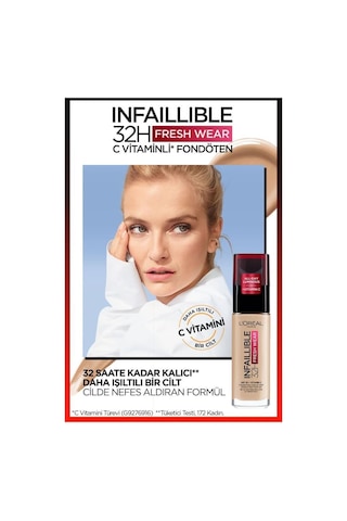 L'Oreal Paris Infaillible 32H Fresh Wear C Vitaminli Fondöten 125 Natural Beige + Mini Paradise Maskara 4.7 ML