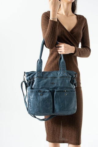 Baginn Retro Vegan Deri Kadın Omuz Çantası Y.s.deri Çok Cepli Çapraz Askılı Bayan Çantası 30 30 Cm Mavi