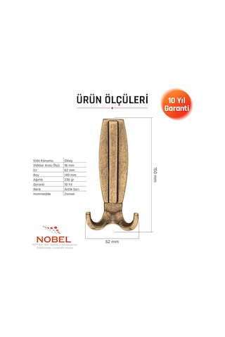 Best Lüks Portmanto Askı, Metal, Vestiyer Askı, 230 Gr, Dolap Askılık, Duvar Askılığı, Antik Sarı Vidalı