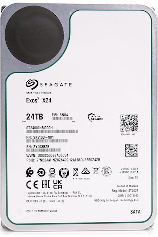 Seagate Exos X24 24tb Kurumsal Sabit Disk Hdd Sata 6gb/s 512mb Önbellek 7200 Rpm 512e Cmr 3.5in Sabit Disk St24000nm000h