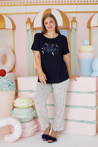 Sevim Kadın Büyük Beden Kısa Kol Lacivert Pijama Takım C1t4n7o51 001